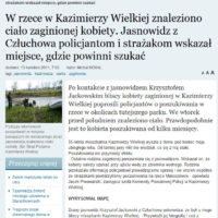 W rzece w Kazimierzy Wielkiej znaleziono ciało zaginionej kobiety. Jasnowidz z Człuchowa policjantom i strażakom wskazał miejsce, gdzie powinni szukać